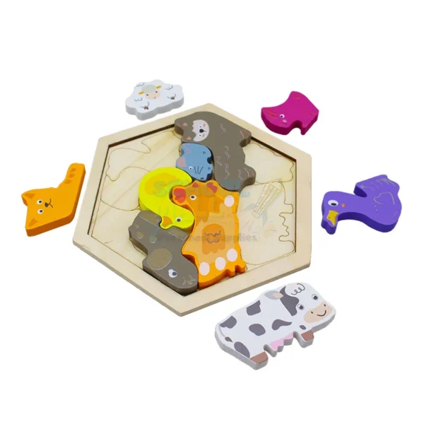 1 1 piece Wooden Hexagon Shape Puzzle Board (Size 7 inch)
