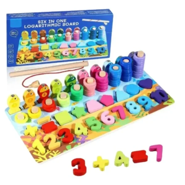 6 in 1 Multifunctional Logarithmic Board Activity Toys Color , Count, Fishing , Shape, Number and Basic Math