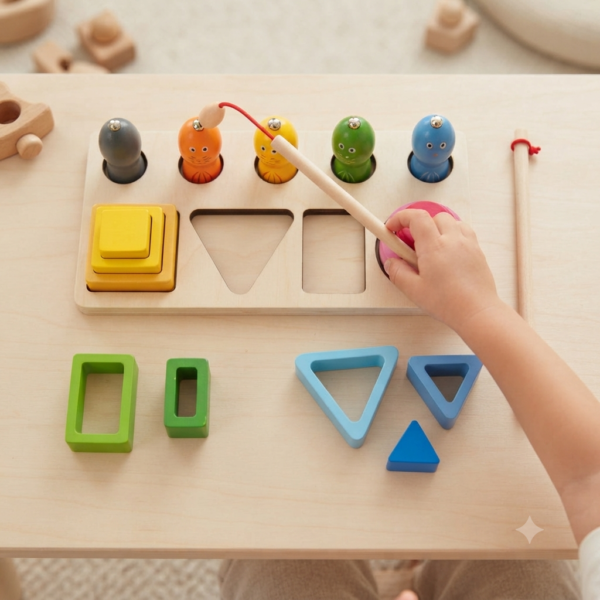 252914 Wooden Shape Sorter and Fishing Board