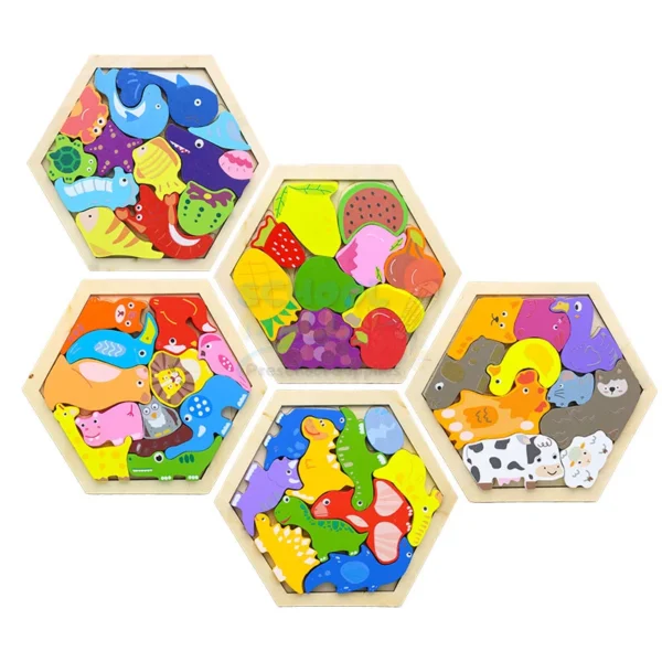 3 1 piece Wooden Hexagon Shape Puzzle Board (Size 7 inch)