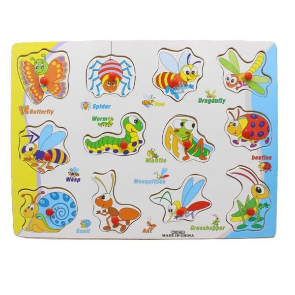 3 1 piece Wooden Animal Peg Puzzle Board Size A4 (11.5/8.5")