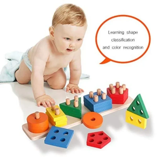3 5 Column Wooden Geometric Shape Matching Toy