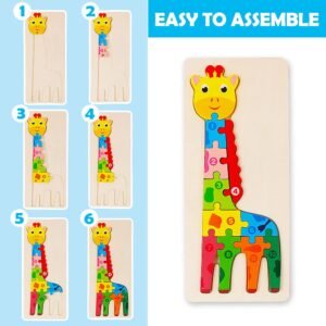 61t-qDx2Q6L Colorful Wooden giraffe Shaped Puzzle with Numbers (Size 11/5 Inch)