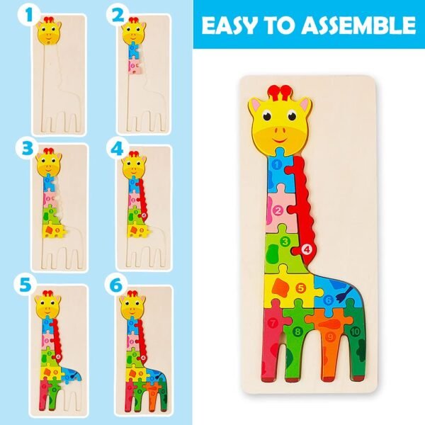 61t-qDx2Q6L Colorful Wooden giraffe Shaped Puzzle with Numbers (Size 11/5 Inch)