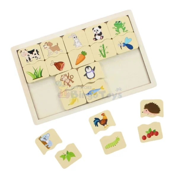Animals-Food-Puzzle-Bingo-1 Animals Food Puzzle Game Wooden Tray (8 Inch)