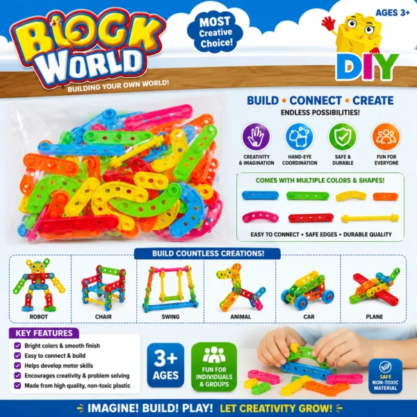 Block World DIY Creative Building Set 80+ pieces