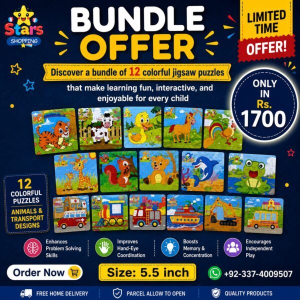 Bundle of 12 jigsaw puzzles (size of puzzle 5.5 inch)