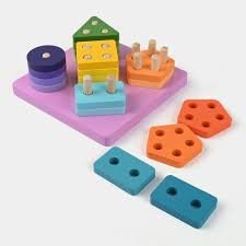 Wooden Montessori Five Column Geometric Shapes Blocks (Size 5/5 Inch)