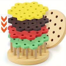 download (30) Wooden Hexagonal Shape Burger Puzzle Toy