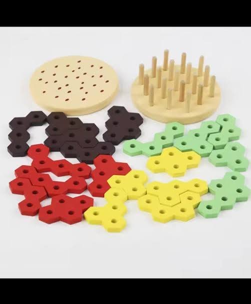 download (31) Wooden Hexagonal Shape Burger Puzzle Toy