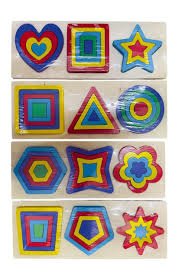images (23) 1 piece Wooden Layered Colorful 3 Shapes Puzzle Board