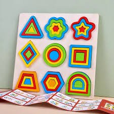 images (3) 3D WOODEN GEOMETRY PUZZLES BOARD Size 12/12 Inch