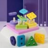images (53) Wooden Montessori Five Column Geometric Shapes Blocks (Size 5/5 Inch)