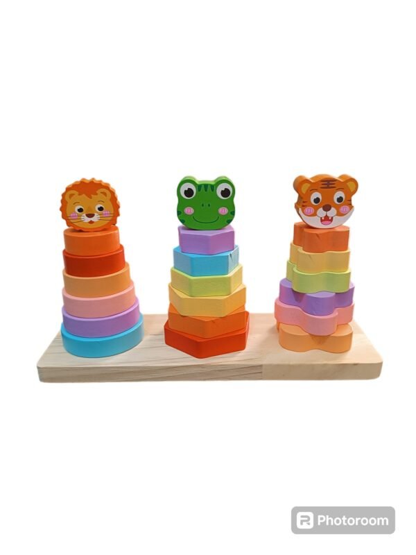 1000085875 Wooden Three Column Tower – Animal Design