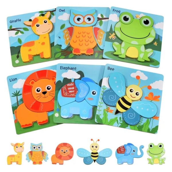 3D Wooden Puzzles Cute Animal Series Portable Intelligence Puzzle